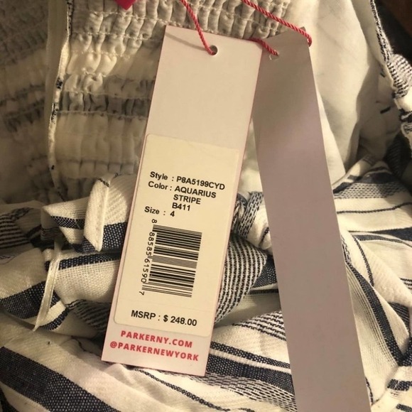 PARKER Bahama Shift Aquarius Stripe Off Shoulder Blue & White Mini Dress 4 NEW - Picture 7 of 10